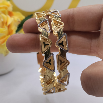 Picture of Trigon Shaped Tokyo Double CNC Gold Bangle 