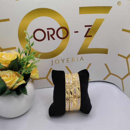 Picture of Tradition Vibes London CNC Gold Bangles With Flower Design.