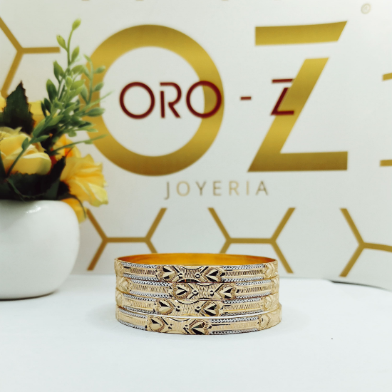 Picture of ORO-Z Heart Pattern CNC London Gold Bangles